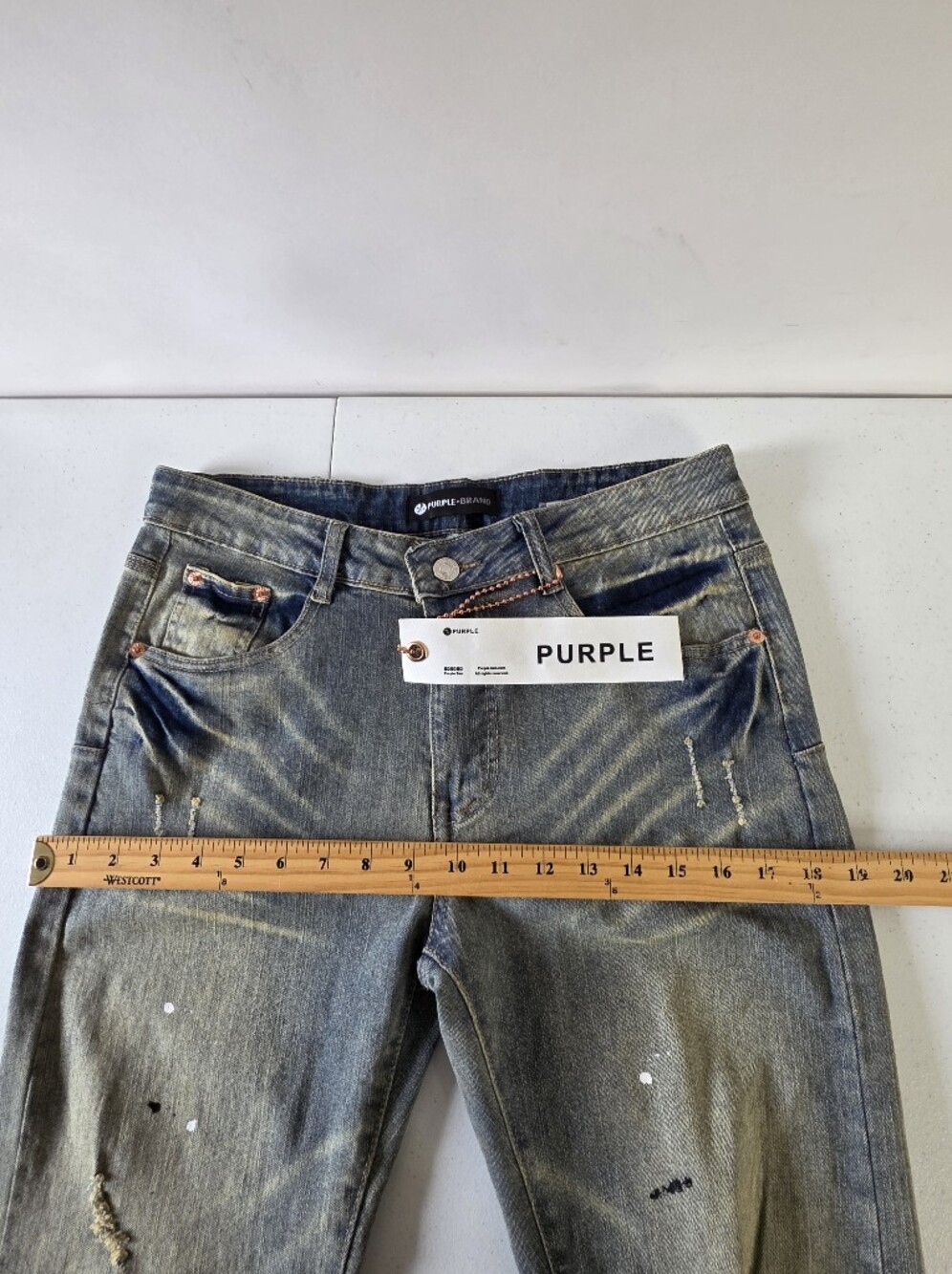Purple Brand Paint Splatter Jeans Size W-30 Distressed Faded Denim Edgy NEW - Picture 9 of 16